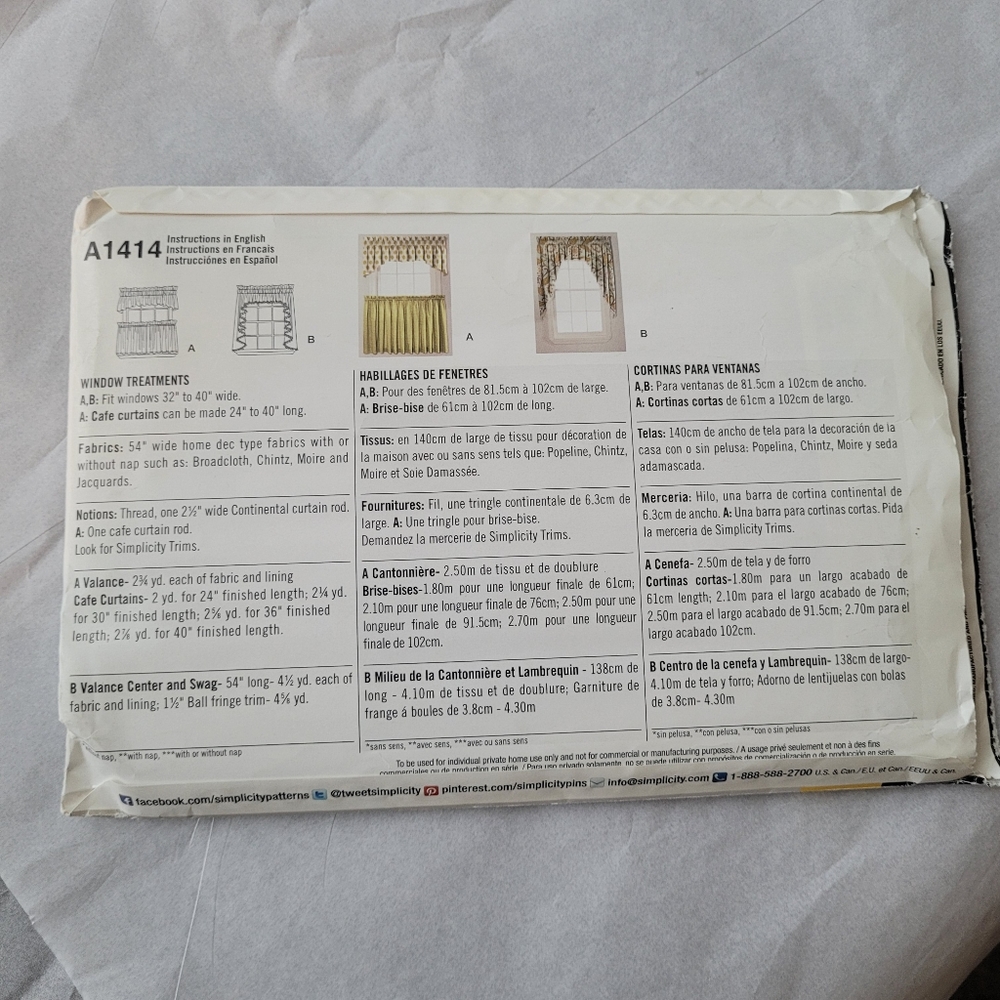 Simplicity A1414 Curtain Pattern - Picture 3 of 4